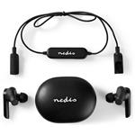NEDIS bezdrátová sluchátka + mikrofon/ TWS/ BT/ 90 dB/ výdrž 3,5 hodiny/ hlasové ovládání/ nabíjecí pouzdro/ černé