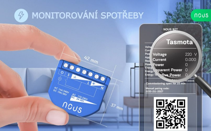 NOUS B3T WiFi Tasmota Smart 2kanálový spínač s ovládáním závěsů