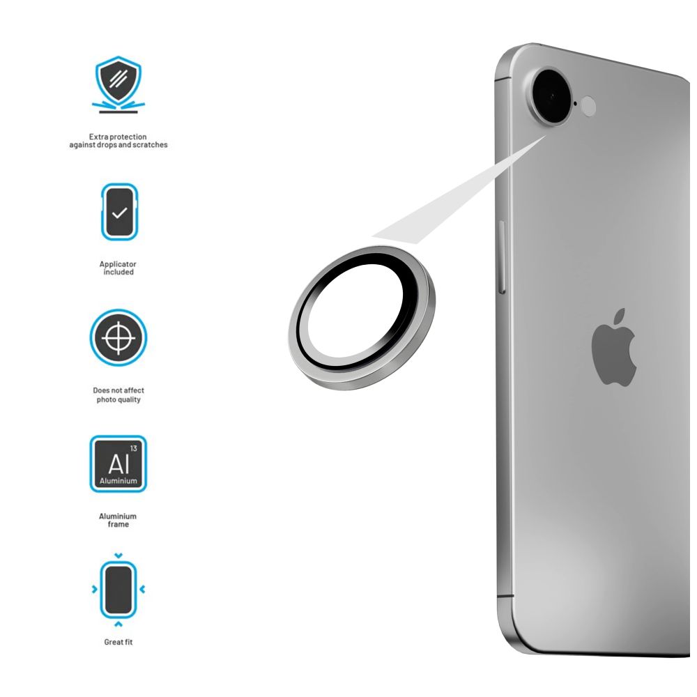 Ochranné sklo na objektív fotoaparátu FIXED Camera Glass pre Apple iPhone 16e, vesmírne sivé