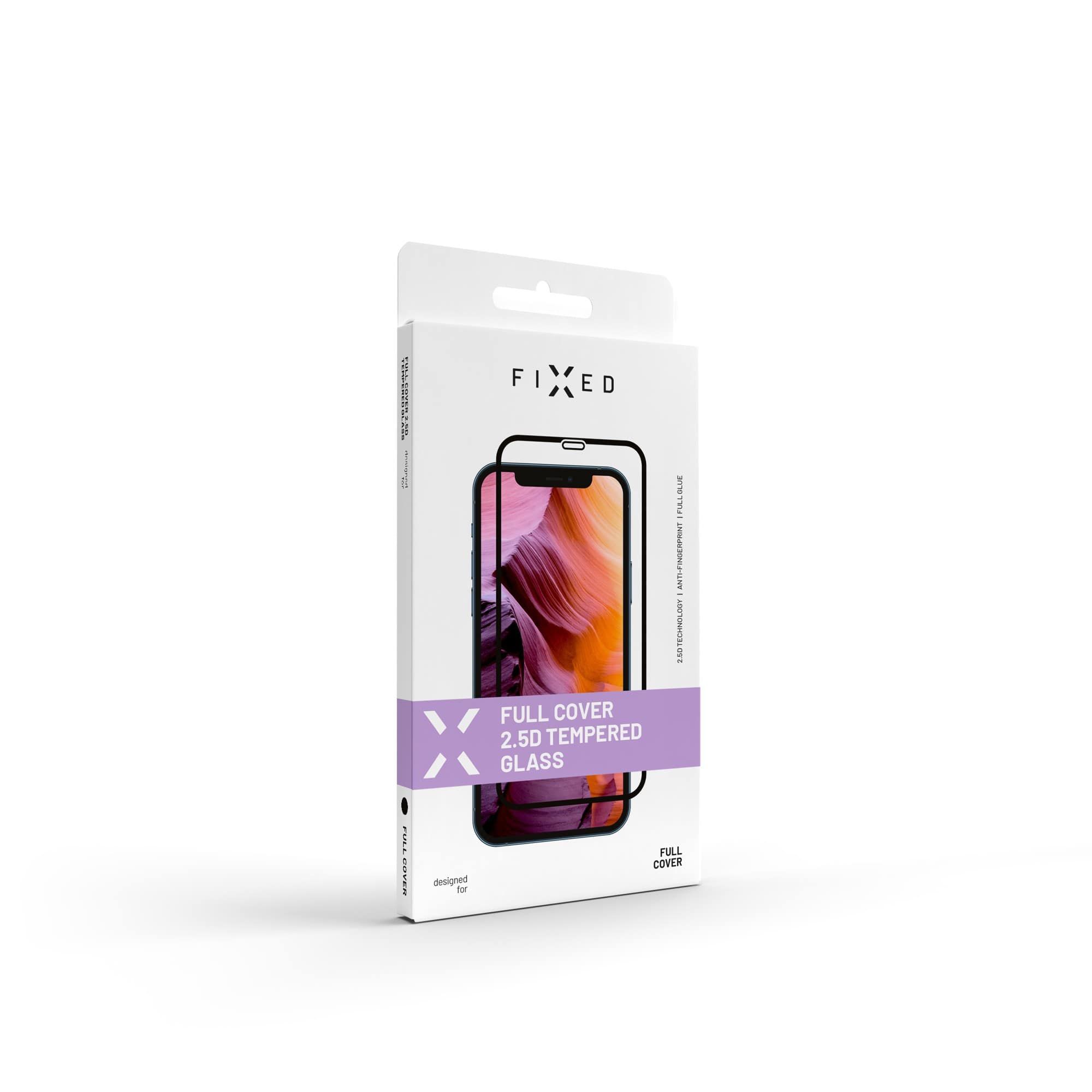 Ochranné tvrdené sklo FIXED Full-Cover pre Motorolu Moto E32s, lepiace cez celý displej, čierne