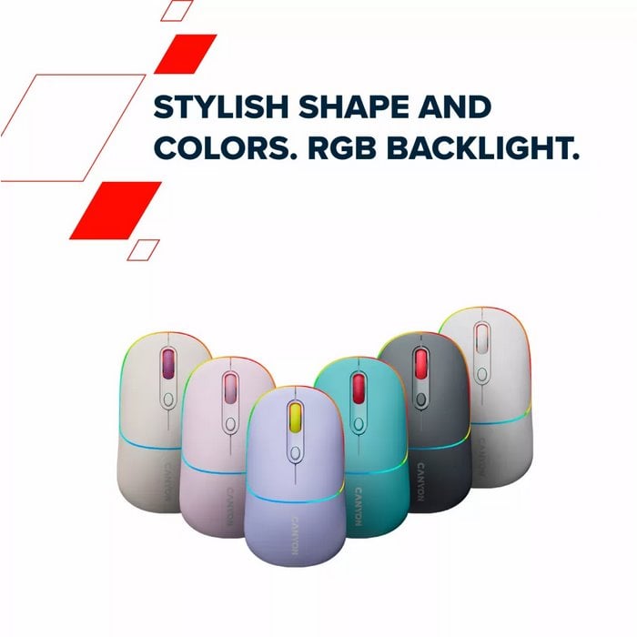 Optická bezdrôtová myš CANYON MW-22, RGB, 800/1200/1600 dpi, 4 tl, BT+2,4 GHz, batéria 650 mAh, snehovo biela