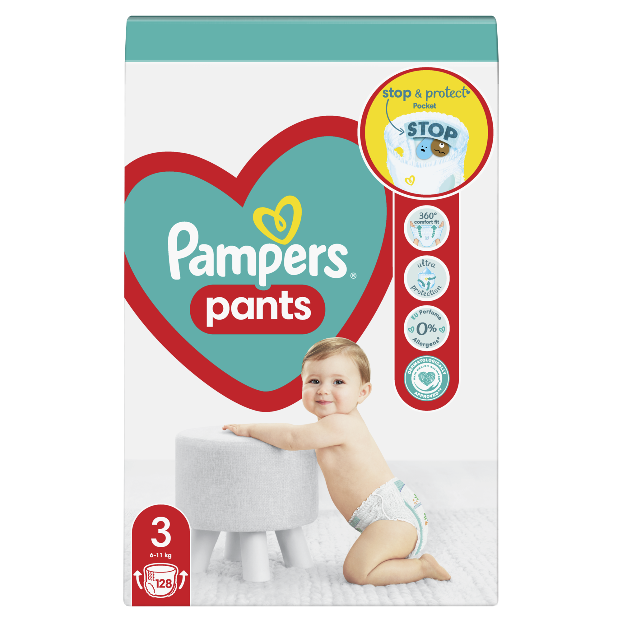 Pampers Pants Plenkové Kalhotky Velikost 3, 128ks, 6kg-11kg