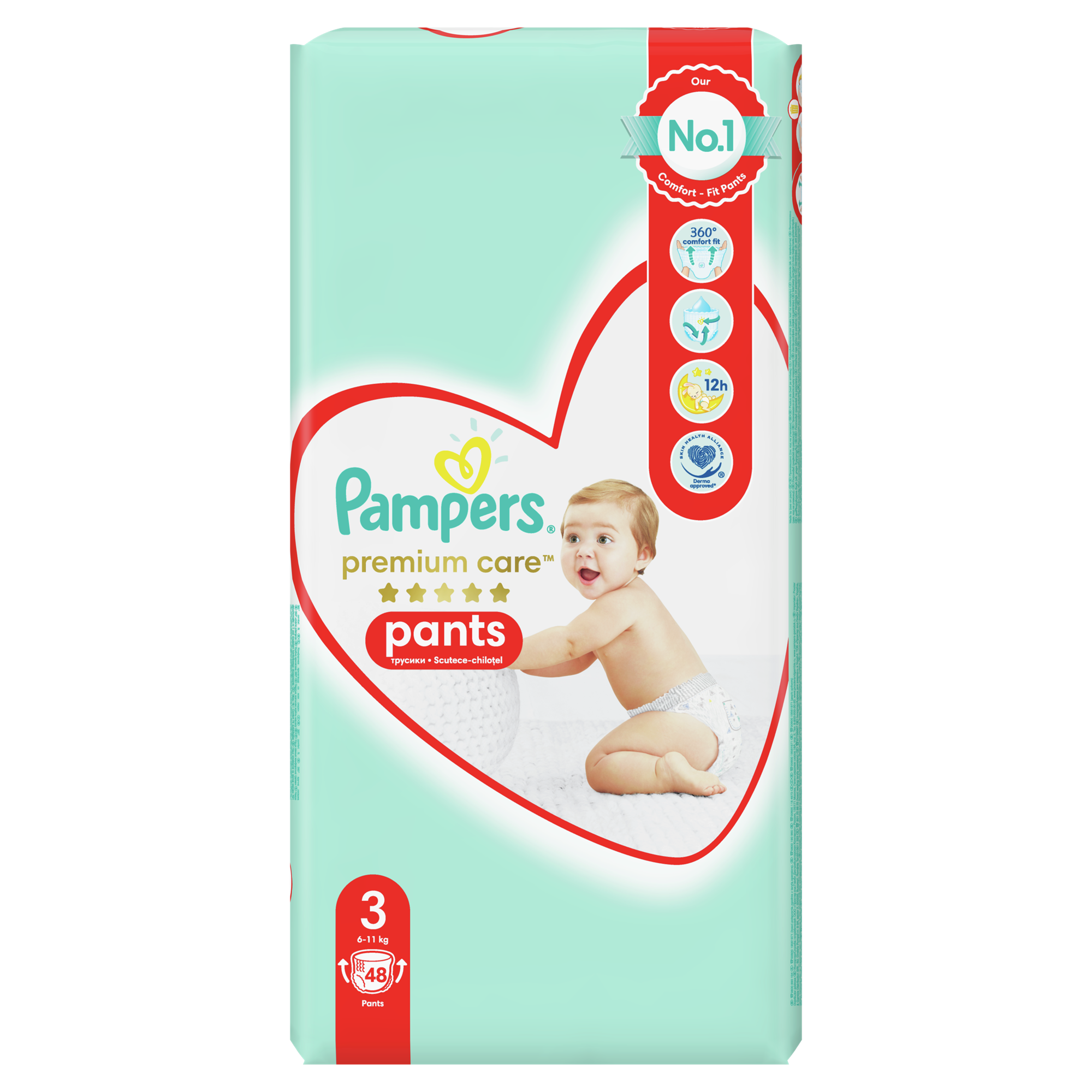 Pampers Plenkové Kalhotky Premium Care Velikost 3, 48 Kusů, 6kg-11kg