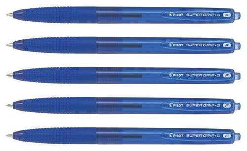 PILOT Kuličková pera "Super Grip G", modrá, stiskací mechanismus, 0,22 mm, 5 ks v balení