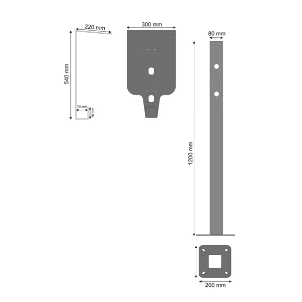 Platinet univerzální stojan se stříškou PEVSTANDUNI pro Wallboxy, pozink, držák kabelu, 130cm, černá