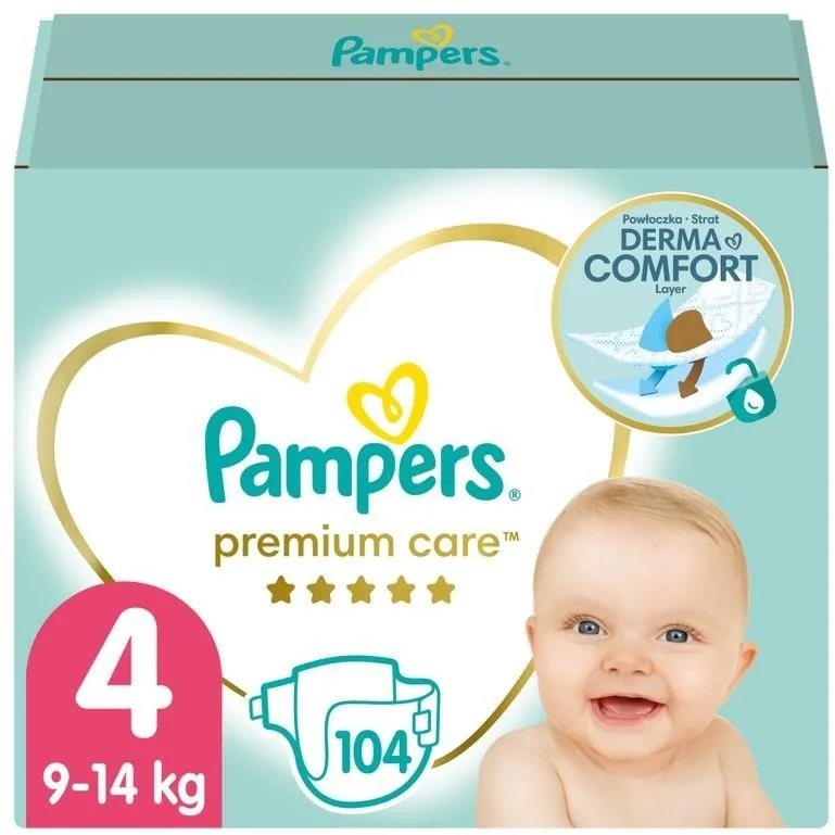 Plienky Pampers Premium Care veľkosť 4, 9kg-14kg, 104ks