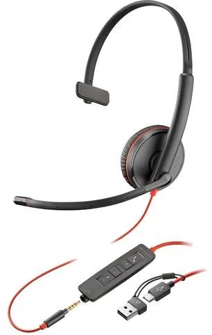 Poly Headset Blackwire 3215, 3,5 mm jack + adaptér USB-C/A, mono
