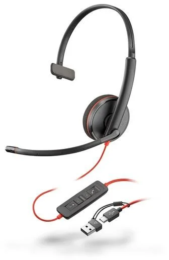 Poly náhlavní souprava Blackwire 3210, USB-C/A adaptér, mono