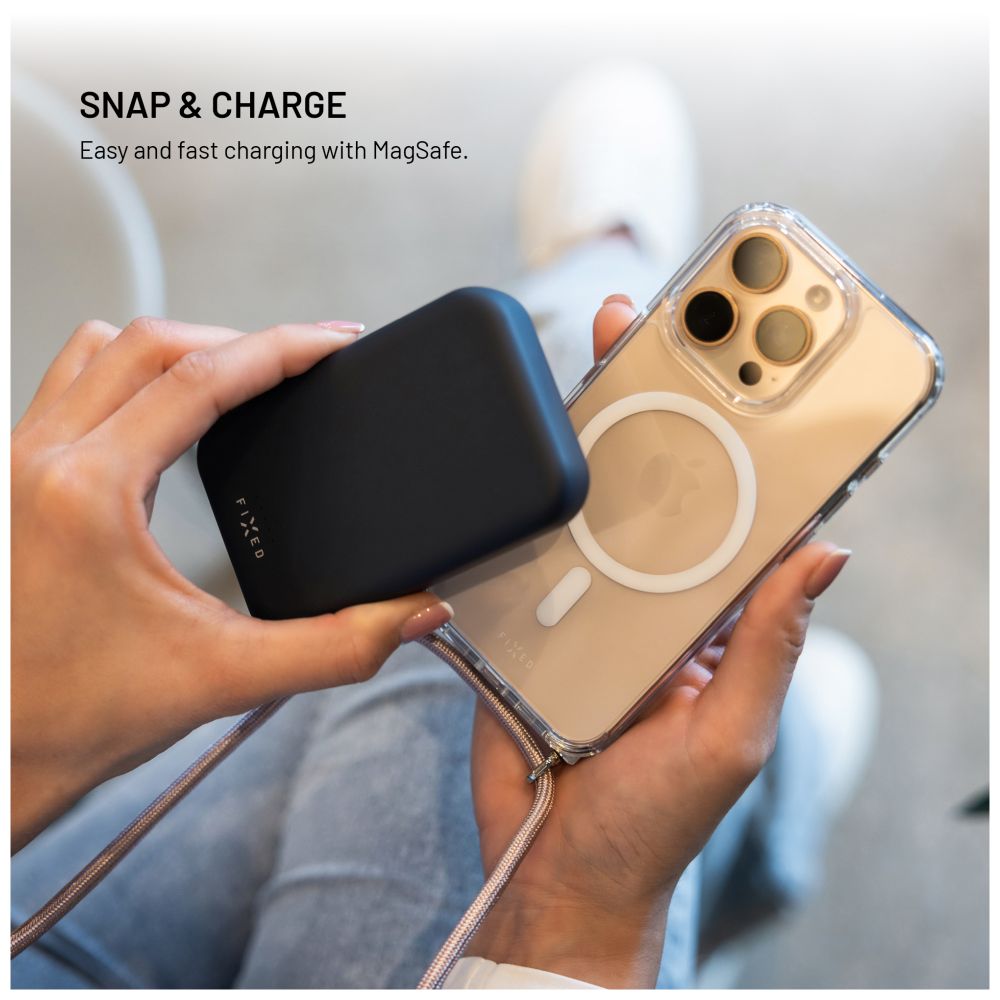 Pouzdro FIXED MagPure Neck s růžovou šňůrkou na krk pro Apple iPhone Air