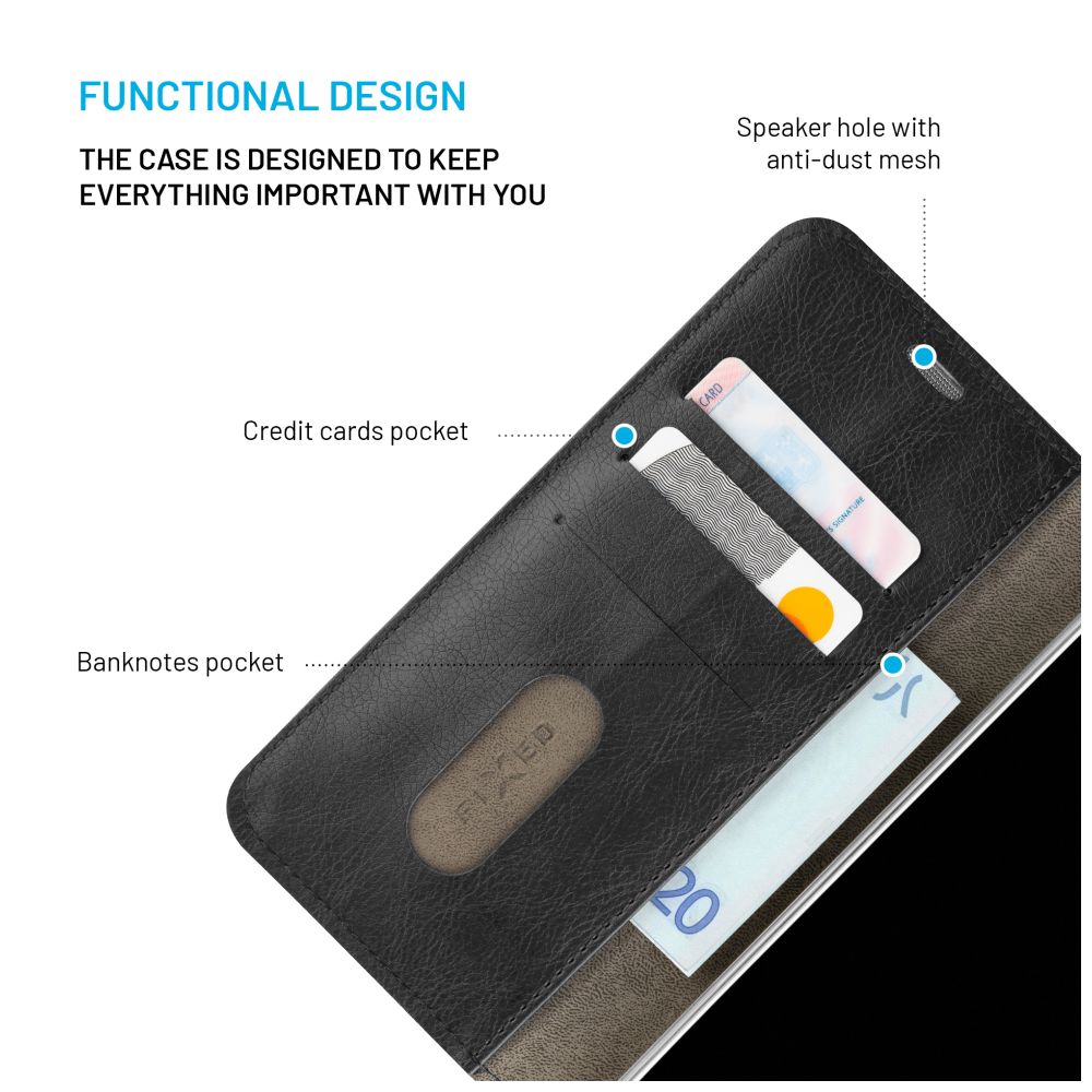 Pouzdro typu kniha FIXED Opus pro Apple iPhone 16e, černé