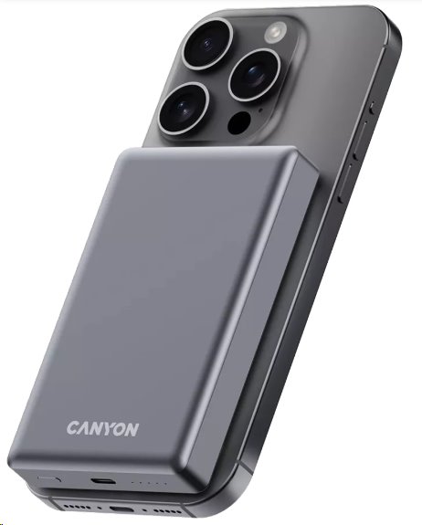 Power banka CANYON PB-510, 10000 mAh, bezdrôtová, Magsafe, 20 W, tmavosivá