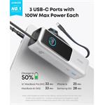Powerbank Anker 25000 mAh, 165 W s káblom USB-C strieborná