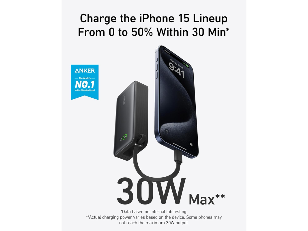 Powerbank Anker 545 10000mAh, 30W s káblom USB-C čierna