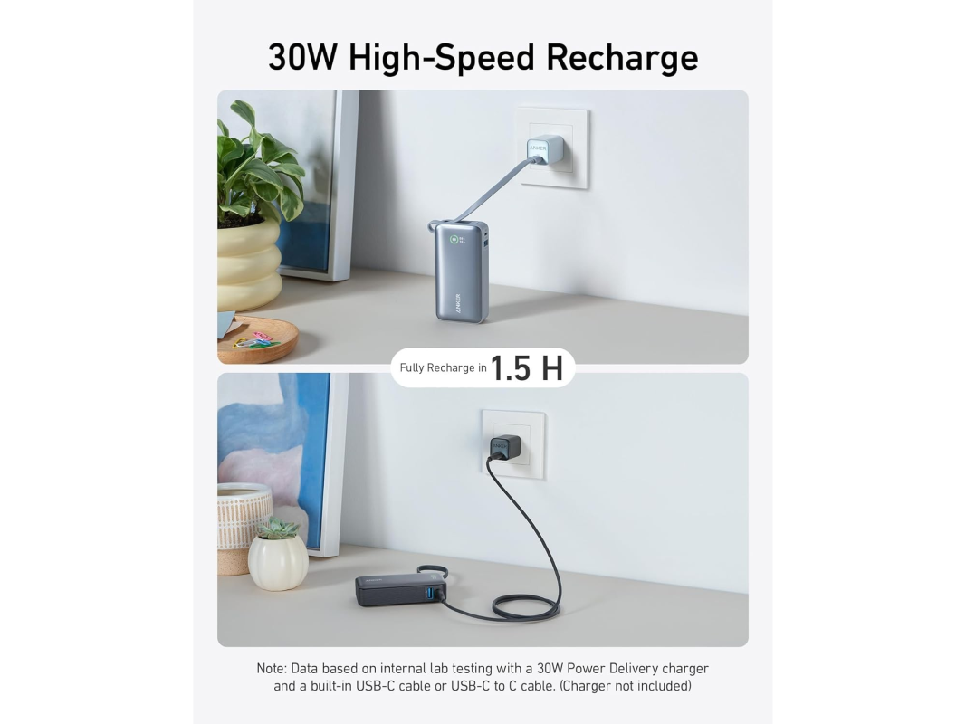 Powerbank Anker 545 10000mAh, 30W s káblom USB-C čierna