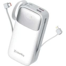 Powerbank ColorWay 30 000 mAh, 1x USB QC3.0/ USB-C/ Lightning/ 22,5 W/ biela