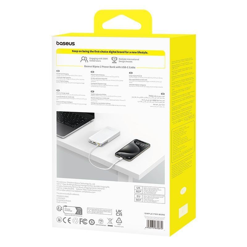 Powerbanka Baseus Bipow 2 10000mAh 20W s kabelem USB-C bílá