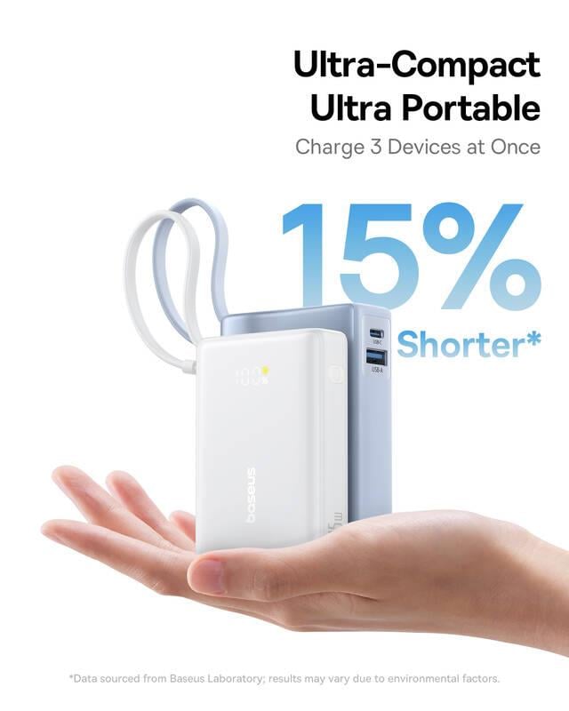 Powerbanka Baseus PicoGo 10000mAh, 45W, s kabelem USB-C bílá