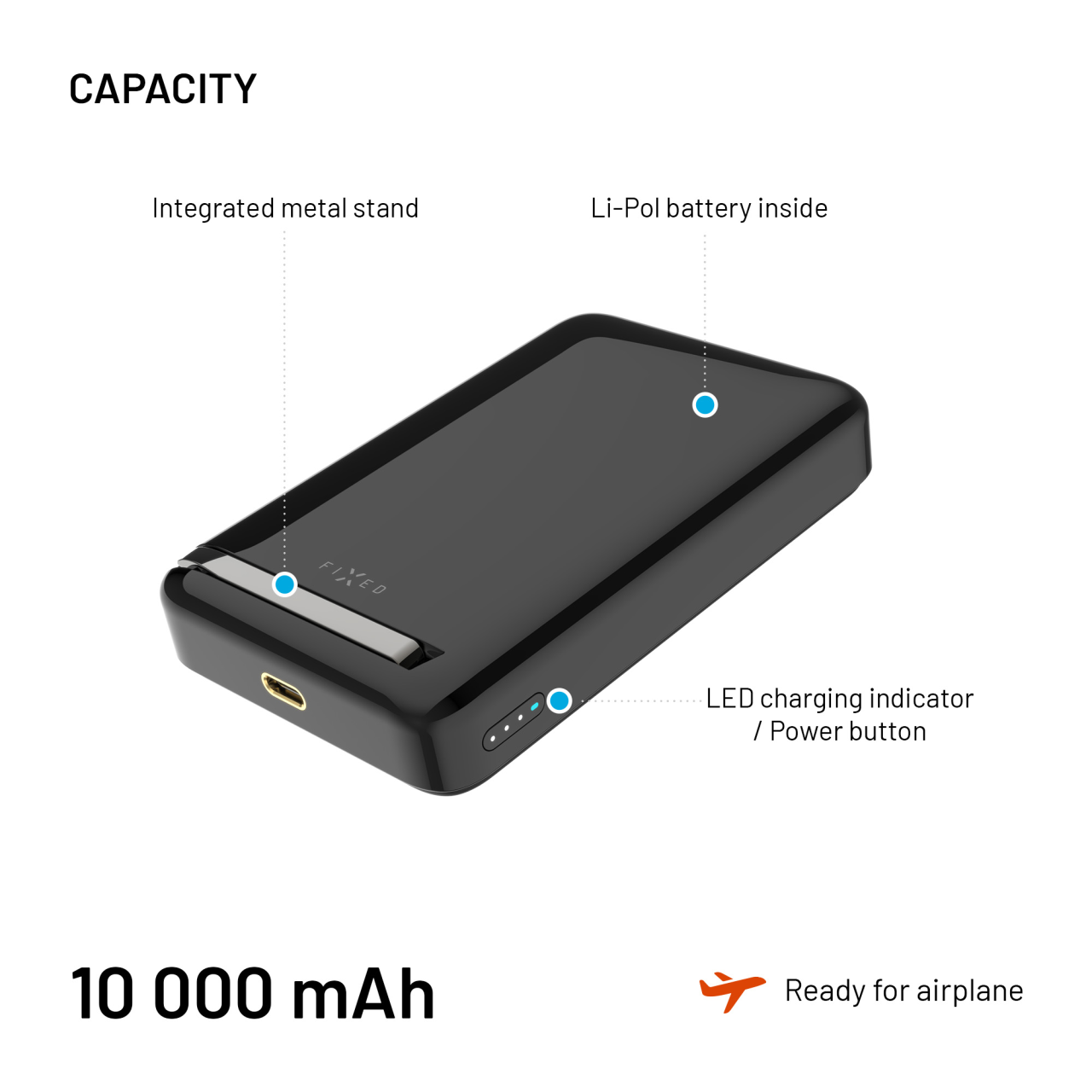 Powerbanka FIXED MagZen 10 Pro s Qi2 a MagSafe, 10 000 mAh, černá