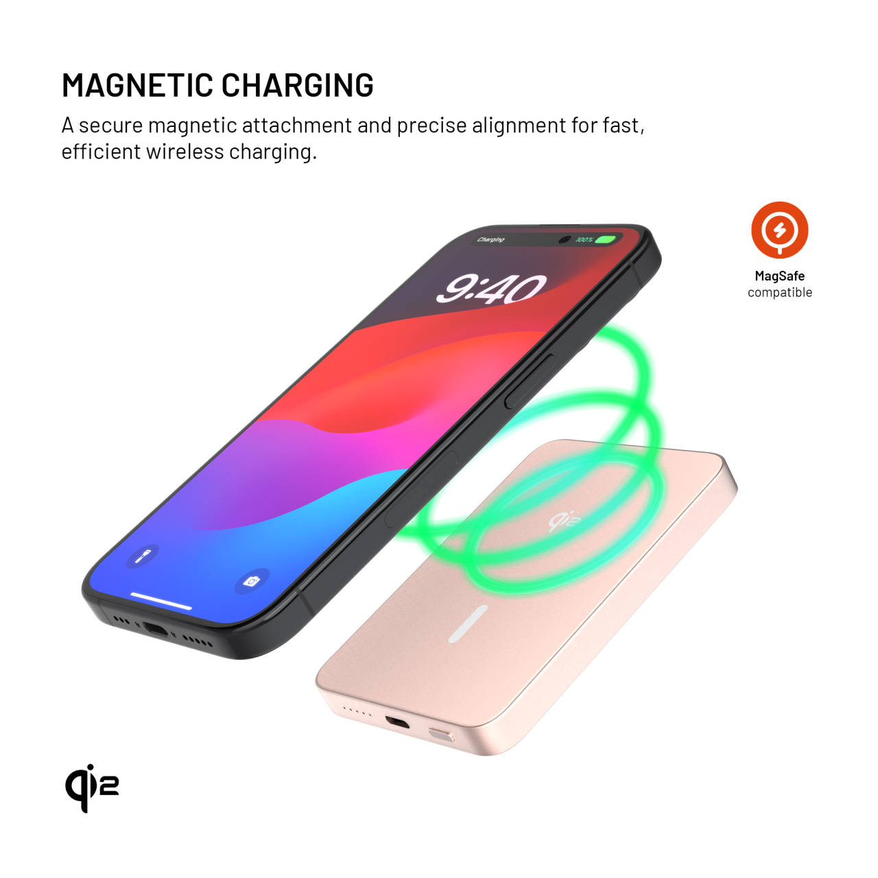 Powerbanka FIXED MagZen 5 Crystal s Qi2 a MagSafe, 5 000 mAh, růžová
