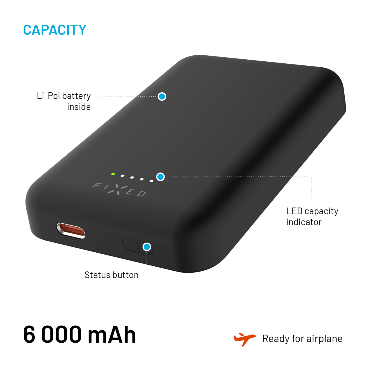 Powerbanka FIXED MagZen s bezdrôtovým nabíjaním Magsafe, 6 000 mAh, čierna