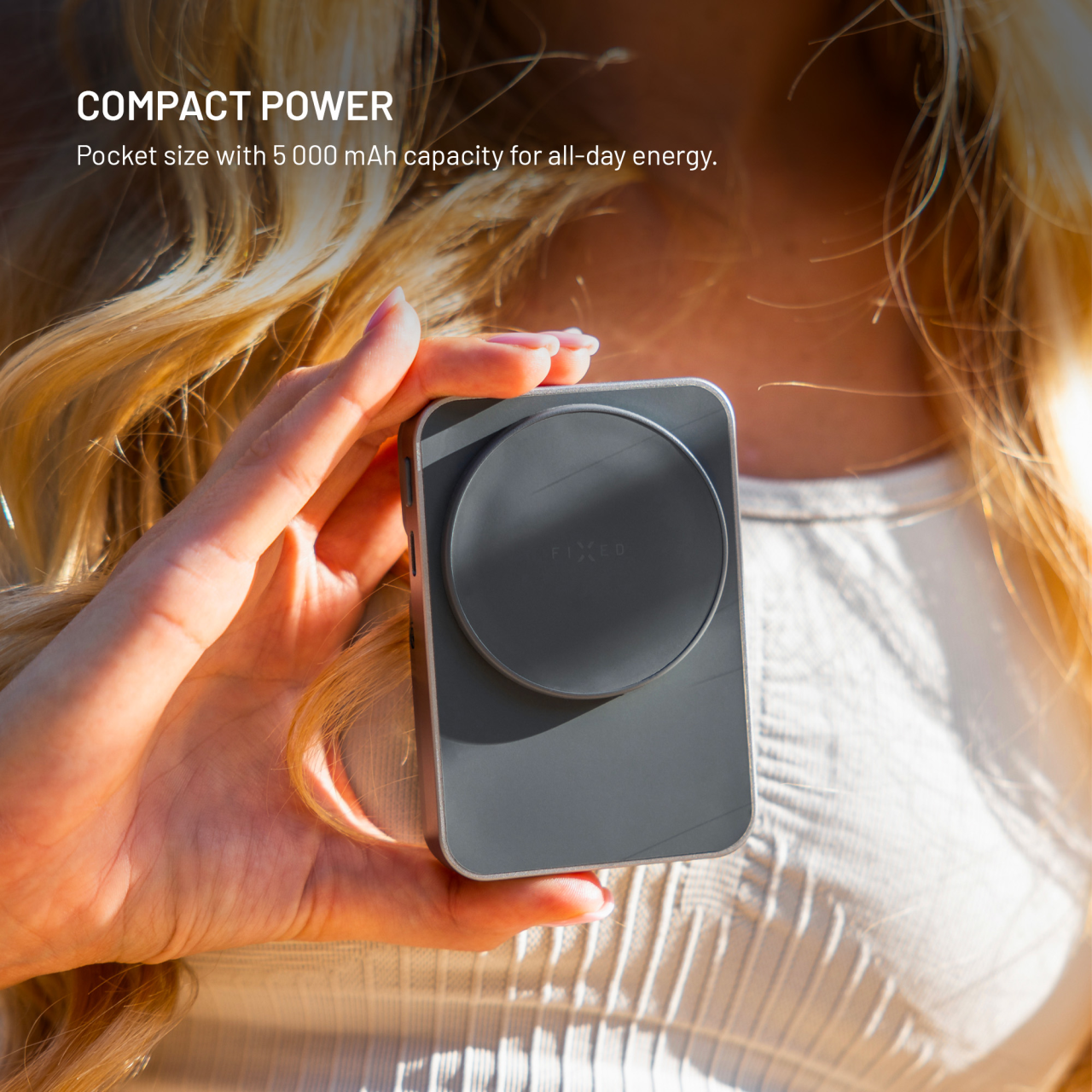 Powerbanka so stojanom FIXED MagZen 5 Stand s MagSafe, 5000 mAh, sivá
