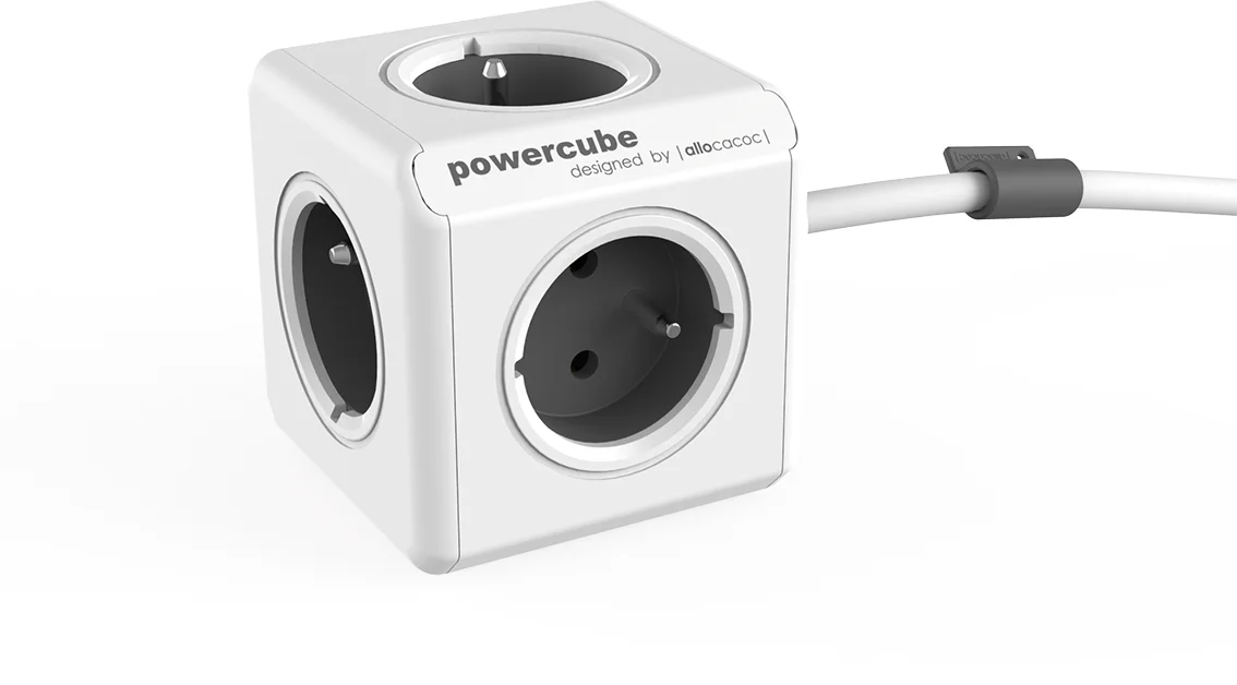 POWERCUBE multifunkčný zásuvkový systém EXTENDED GREY - kocka 5 zásuviek 1,5m kábel 8718444085751