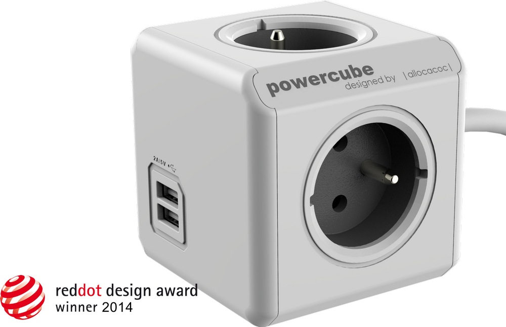 POWERCUBE multifunkčný zásuvkový systém EXTENDED USB GREY- kocka 4 zásuvky + 2x USB 1,5m kábel 8718444082217