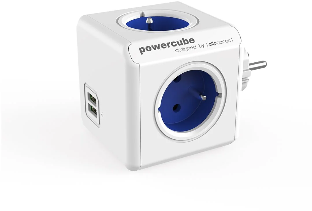 POWERCUBE multifunkčný zásuvkový systém ORIGINAL USB modrá - kocka 4 zásuvky + 2x USB 8718444082262