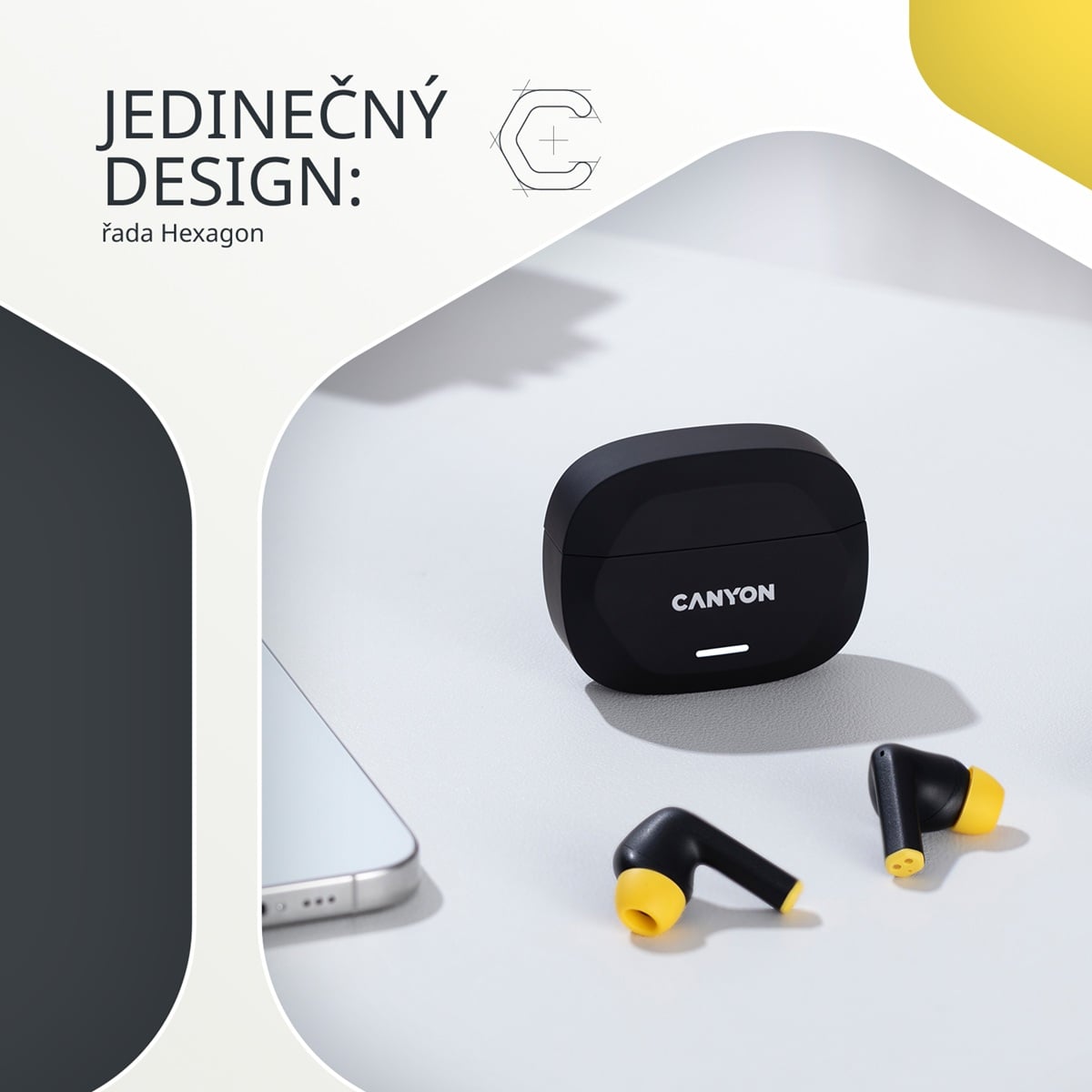 Pravé bezdrôtové stereo slúchadlá Hexagon 7, biele/béžové
