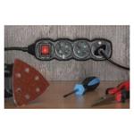 Predlžovací kábel 3 m / 4 zásuvky / s vypínačom / čierny / PVC / 1,5 mm2