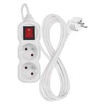 Predlžovací kábel Emos 2 m / 2 zásuvky / s vypínačom / biely / PVC / 1 mm2