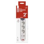 Predlžovací kábel Emos 2 m / 3 zásuvky / s vypínačom / biely / 1×USB-A + 1×USB-C / 1,5 mm2