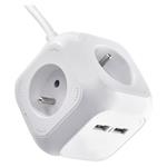 Predlžovací kábel - kocka 1,9 m / 4 zásuvky / biely / PVC / s USB / 1 mm2