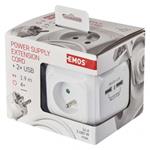 Predlžovací kábel - kocka 1,9 m / 4 zásuvky / biely / PVC / s USB / 1 mm2