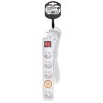 Predlžovací kábel Solight, 5 zásuviek, biely, vypínač, 3 m