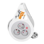 Predlžovací kábel Solight bubon 10 m, 3 zásuvky, sivý kábel, 3x 1,0 mm2