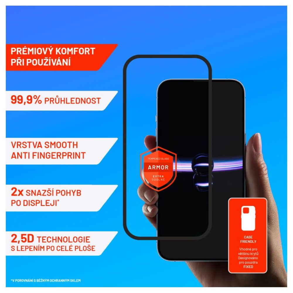 Prémiové ochranné tvrdené sklo FIXED Armor s aplikátorom pre Apple iPhone 15 Pro Max, čierne