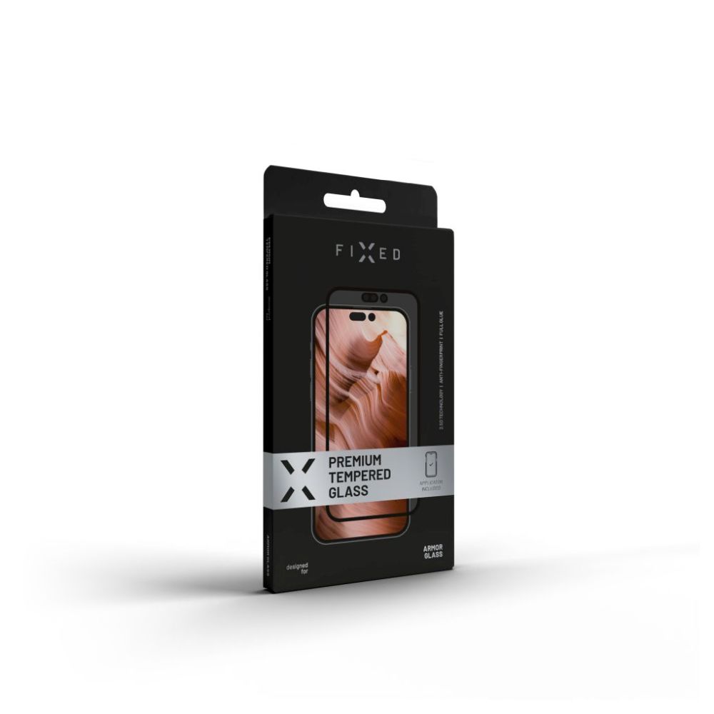 Prémiové ochranné tvrdené sklo FIXED Armor s aplikátorom pre Apple iPhone 15 Pro Max, čierne