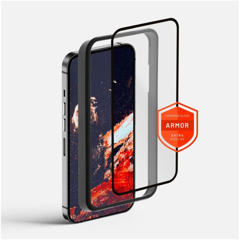 Prémiové ochranné tvrzené sklo FIXED Armor s aplikátorem pro Apple iPhone 15 Pro, černé
