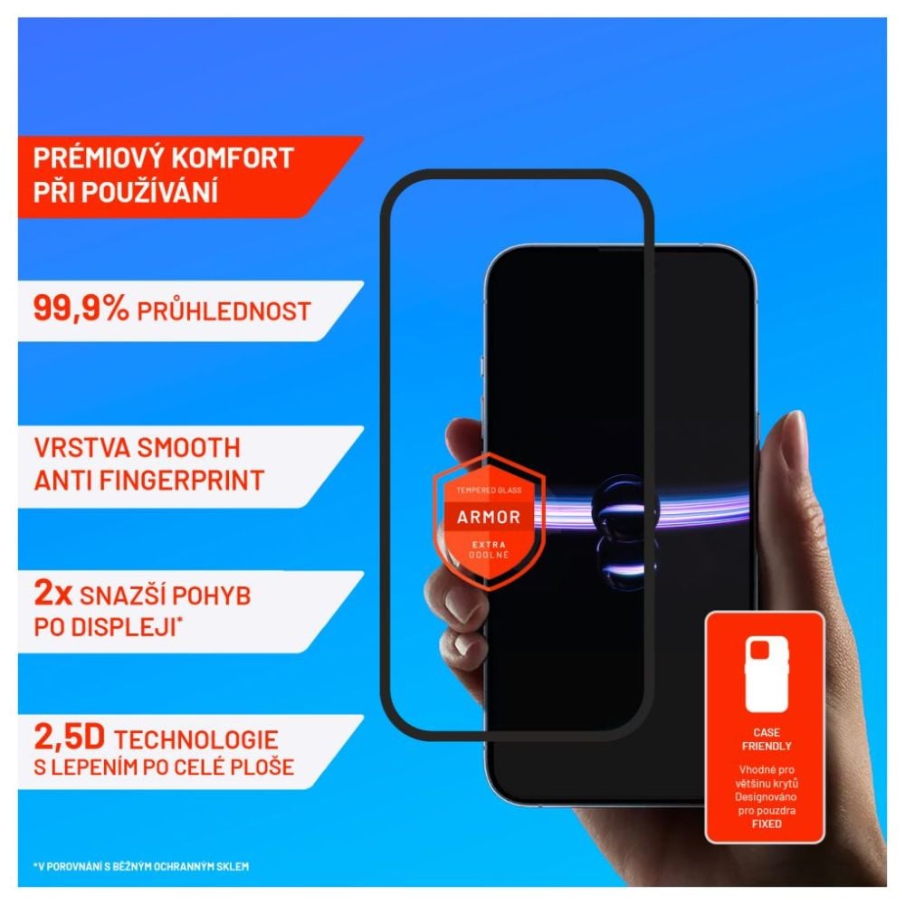 Prémiové ochranné tvrzené sklo FIXED Armor s aplikátorem pro Apple iPhone 15 Pro Max, černé