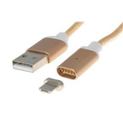 PremiumCord Magnetický micro USB 2.0, A-B nabíjecí a datový kabel 1m, zlatý