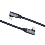 PremiumCord USB-C 2x zahnutý kabel ( USB 3.2 GEN 2x2, 5A, 100W, 20Gbit/s ) bavlněný oplet, 1m
