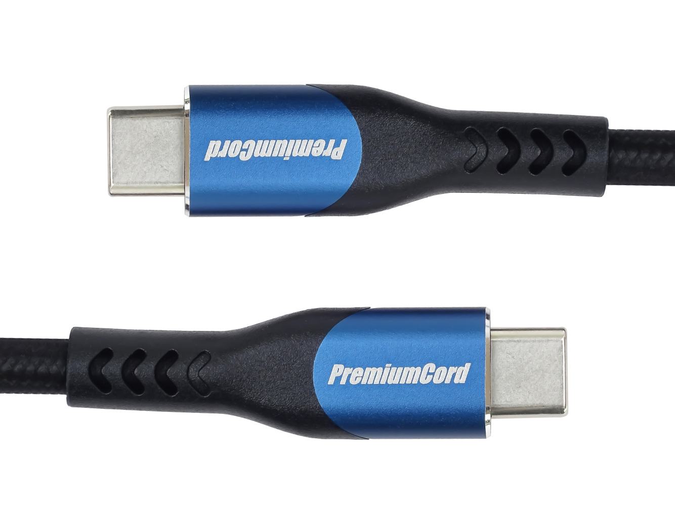 PremiumCord USB-C kabel ( USB 3.2 GEN 2x2, 5A, 100W, 20Gbit/s ) 3m, bavlněný oplet