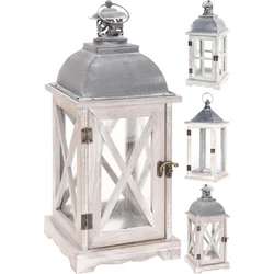 PROGARDEN Drevený lampáš na sviečku 41 cm, biely DESIGN 1
