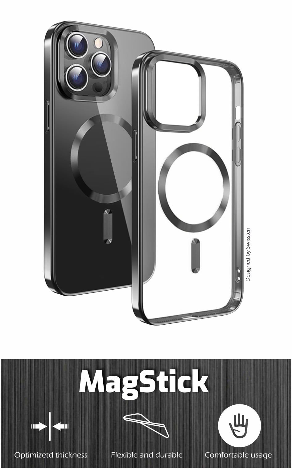 Puzdro Swissten Clear Jelly MagStick pre iPhone 15 Pro, čierne