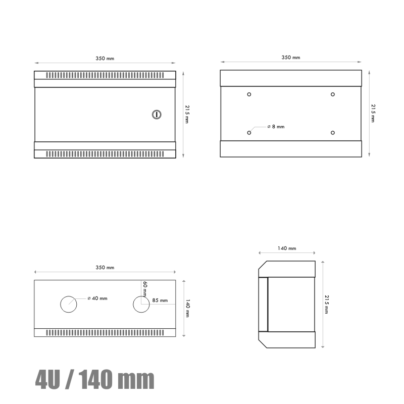RACK DATACOM 10" nástenný rack 4U/140 mm (plech) čierny