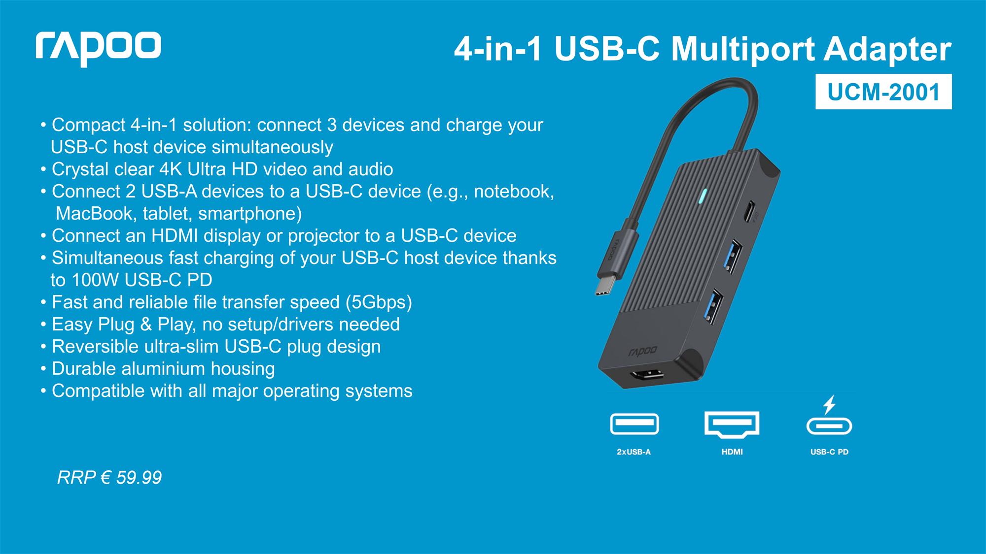 Rapoo UCM-2001 4-in-1 USB-C Multiport Adapter