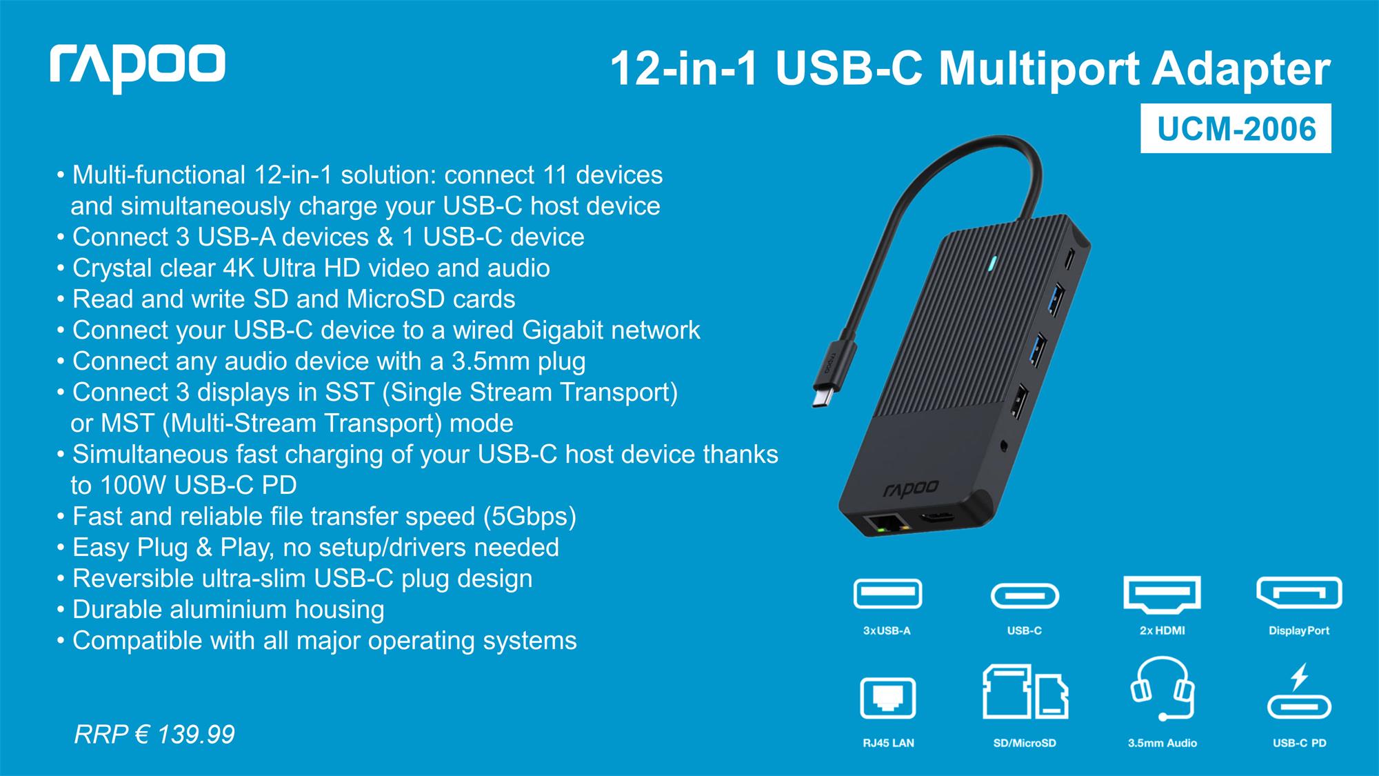 Rapoo UCM-2006 12-in-1 USB-C Multiport Adapter
