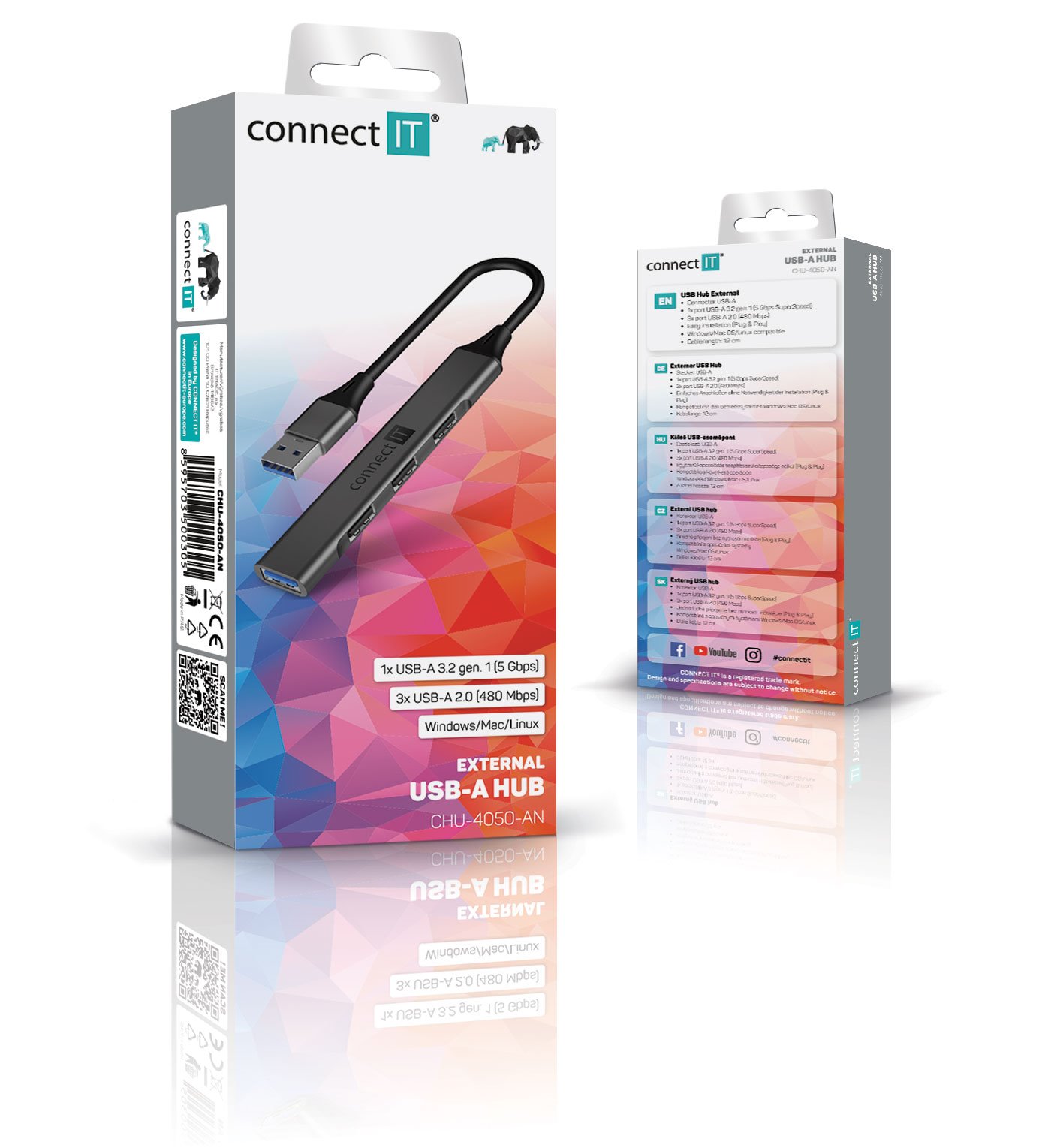 Rozbočovač Connect IT USB-A, (1xUSB-A 3.0, 3xUSB-A 2.0), externý, antracitová