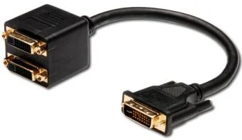 Rozbočovač PremiumCord DVI-D (24+1) samec => 2x DVI-D (24+1) samica na pripojenie PC a dvoch monitorov